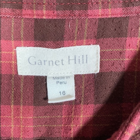 Garnet Hill Size 16 Red Plaid Organic Cotton Button-Up Shirt Women’s Top - Picture 2 of 11